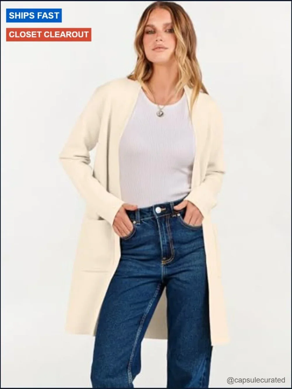 Womens Open Front Knit Cardigan Sweater with Pockets